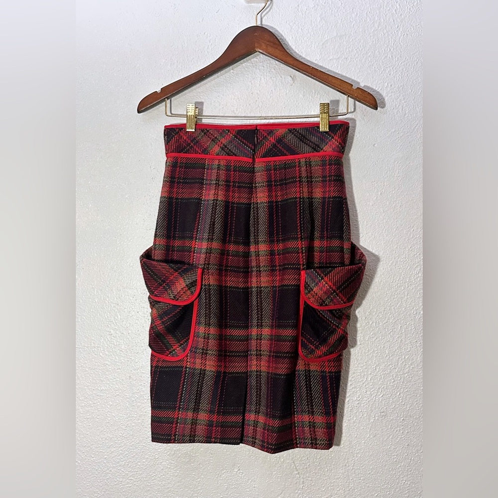 PLENTY by Tracy Reese Anthropologie Wool Midi Skirt Red Black Plaid Pockets SZ 2 - Picture 12 of 16